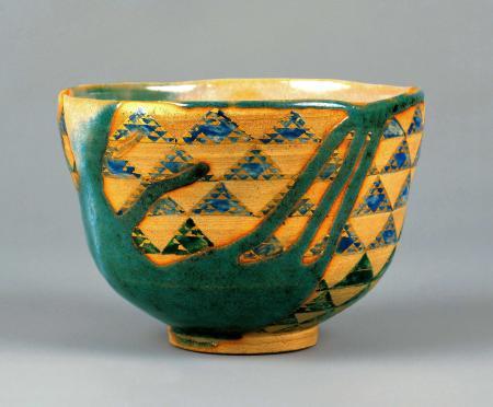 野々村仁清　色絵鱗波文茶碗